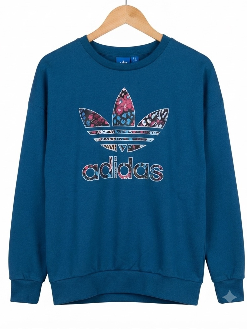 adidas Trefoil Floral Logo Crewneck Sweatshirt Teal Size S
